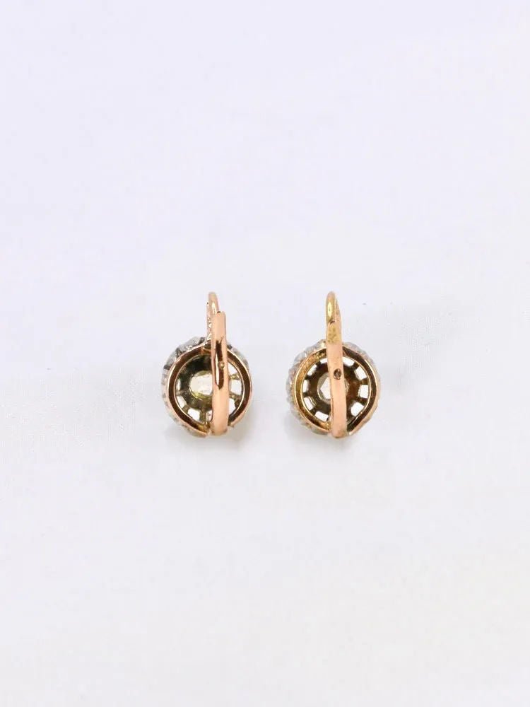 Boucles d'oreilles dormeuses anciennes diamants taille rose - Castafiore