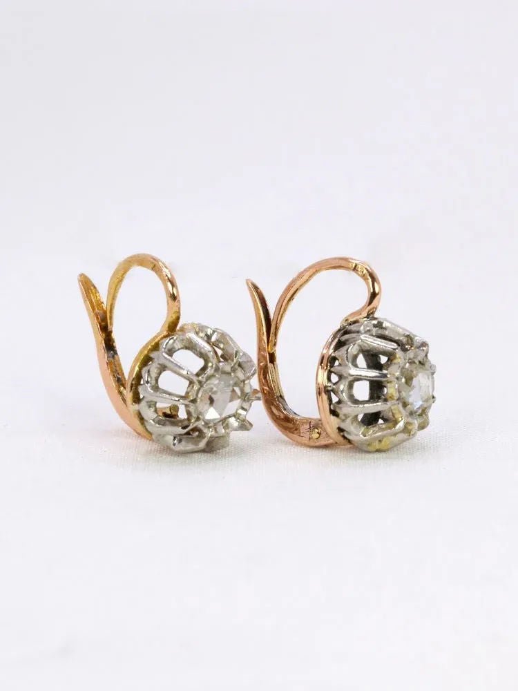 Boucles d'oreilles dormeuses anciennes diamants taille rose - Castafiore
