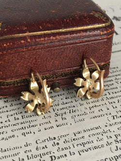 Boucles d'oreilles dormeuses anciennes en or 18K et argent - Castafiore