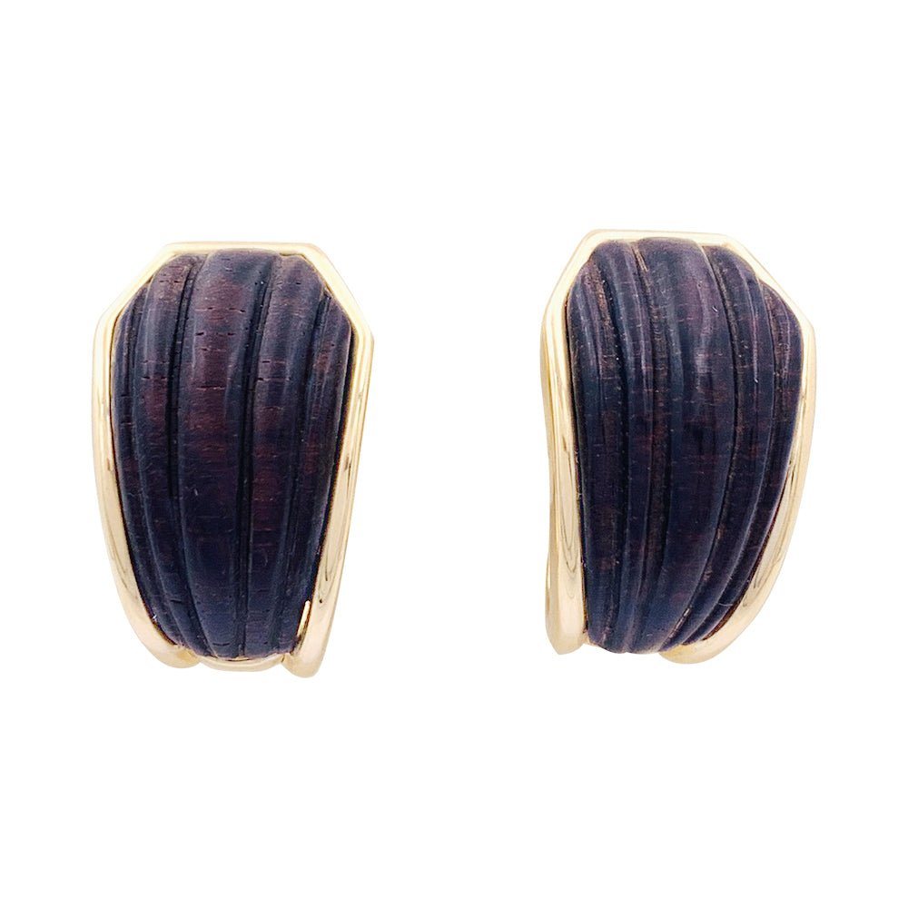 Boucles d'oreilles Dormeuses BOUCHERON vintage en or jaune et bois - Castafiore