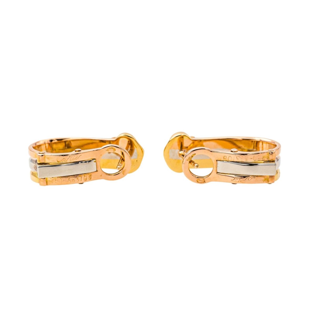 Boucles d'oreilles Dormeuses CARTIER "C de Cartier" en or jaune, or blanc et or rose - Castafiore