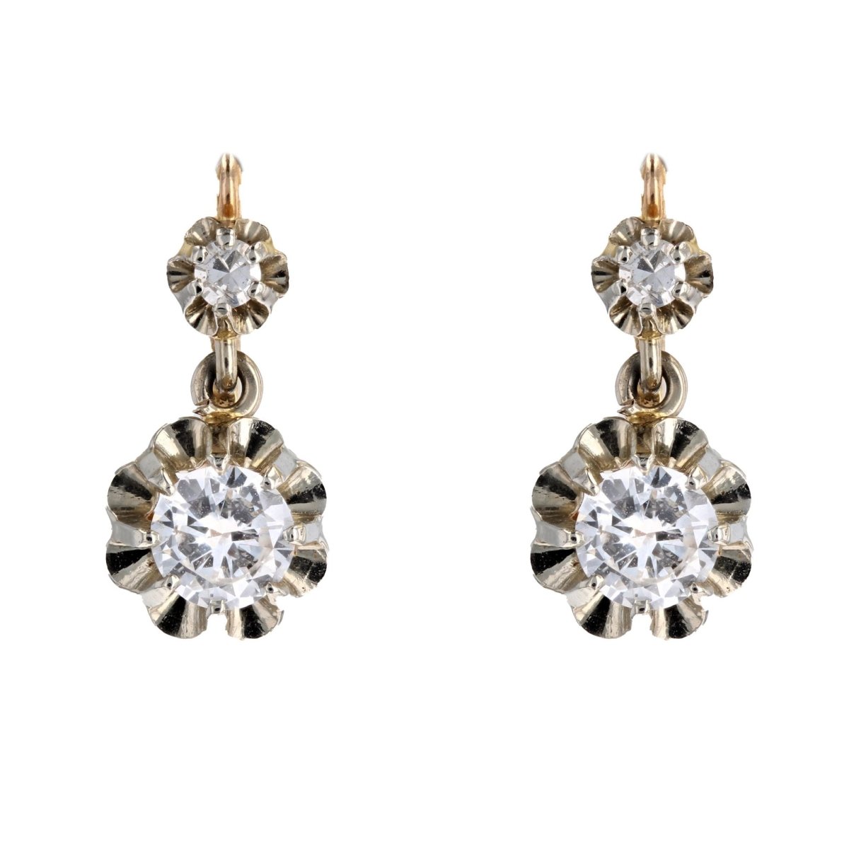 Boucles d'oreilles dormeuses diamants 2 ors - Castafiore