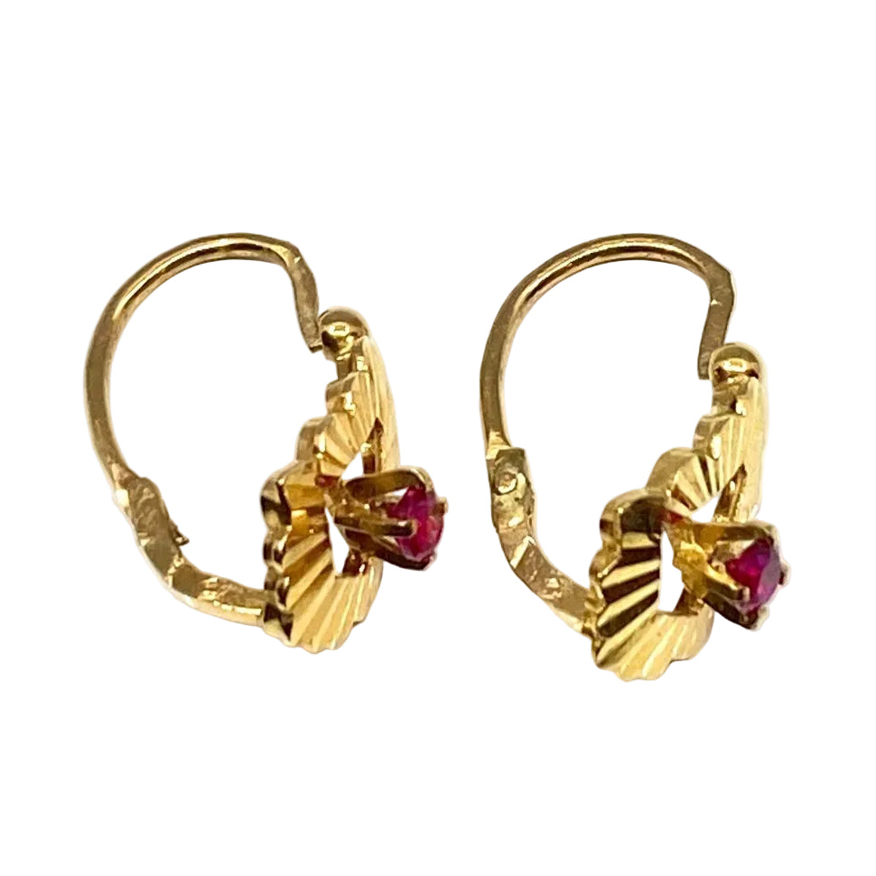 Boucles d’oreilles dormeuses en jaune 18 carats, pierre rouge - Castafiore