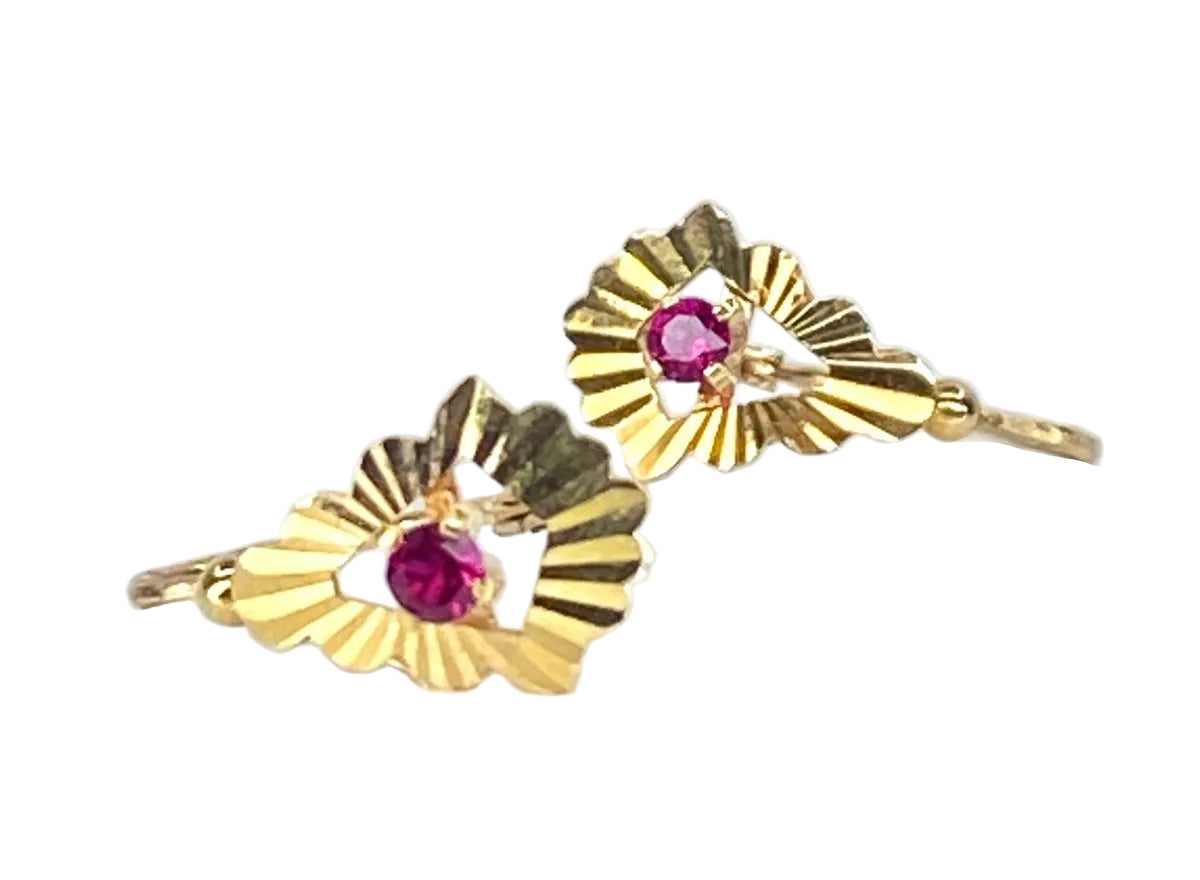 Boucles d’oreilles dormeuses en jaune 18 carats, pierre rouge - Castafiore
