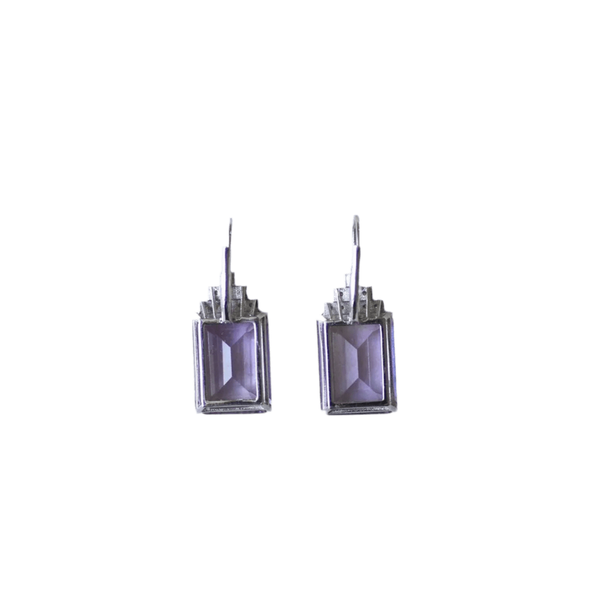 Boucles d'oreilles Dormeuses en or blanc, améthystes et diamants - Castafiore