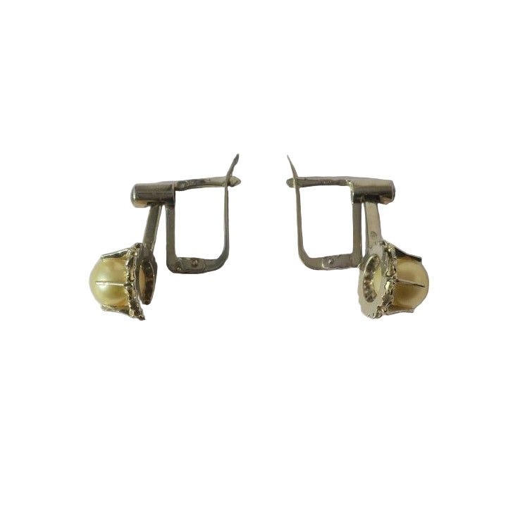 Boucles d'oreilles Dormeuses en or blanc et perles - Castafiore