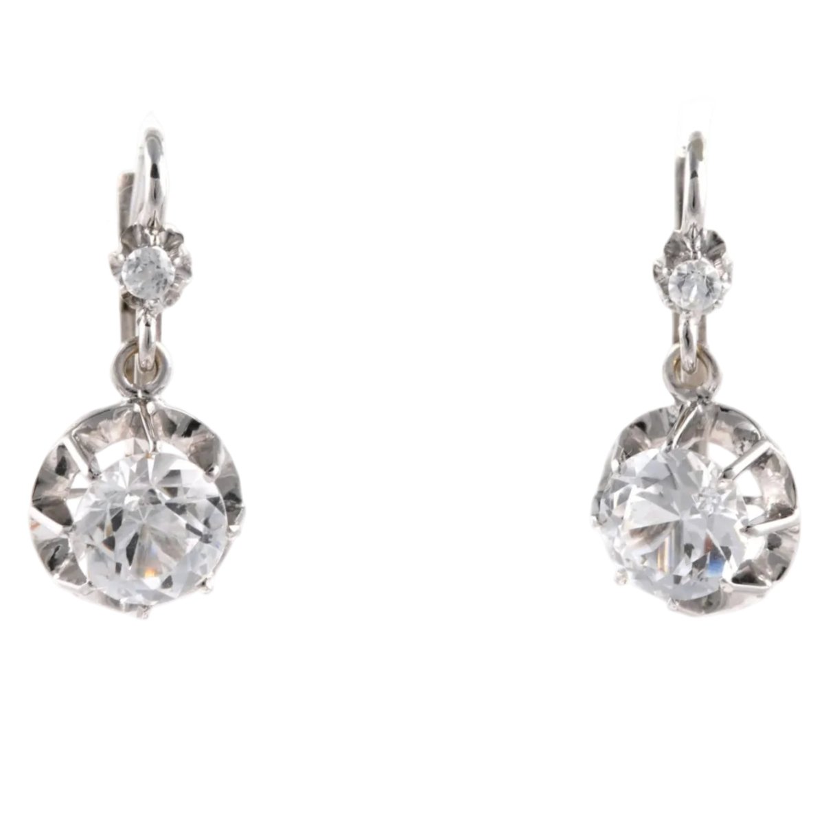 Boucles d'oreilles Dormeuses en or blanc et zirconiums - Castafiore
