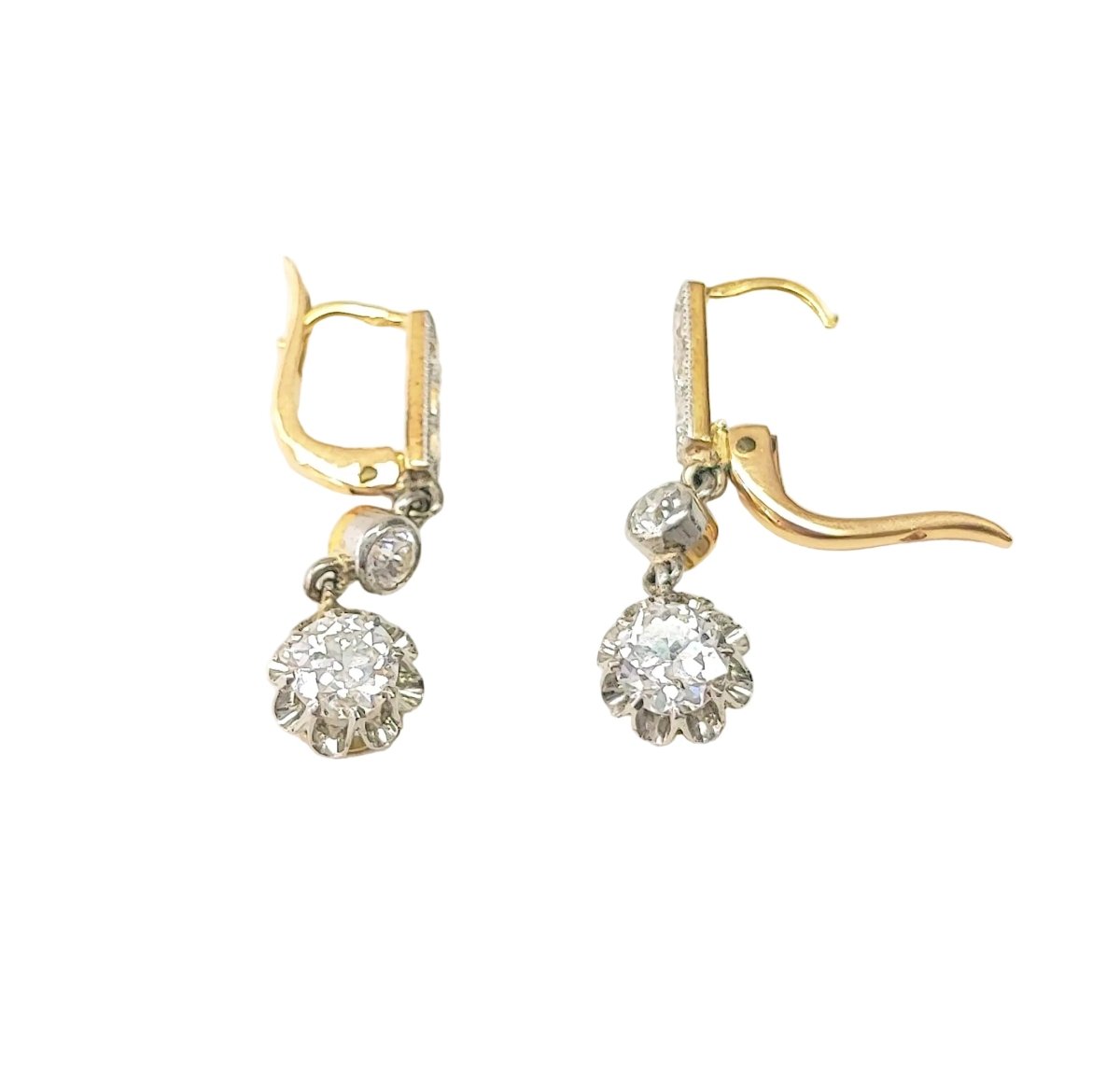 Boucles d'oreilles Dormeuses en or blanc, or jaune et diamants - Castafiore