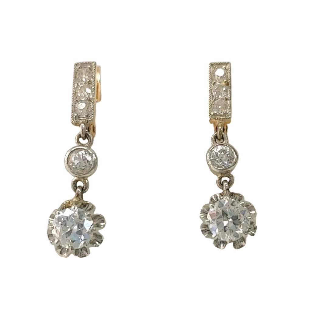 Boucles d'oreilles Dormeuses en or blanc, or jaune et diamants - Castafiore
