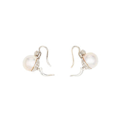Boucles d'oreilles dormeuses en or blanc perles et diamants - Castafiore