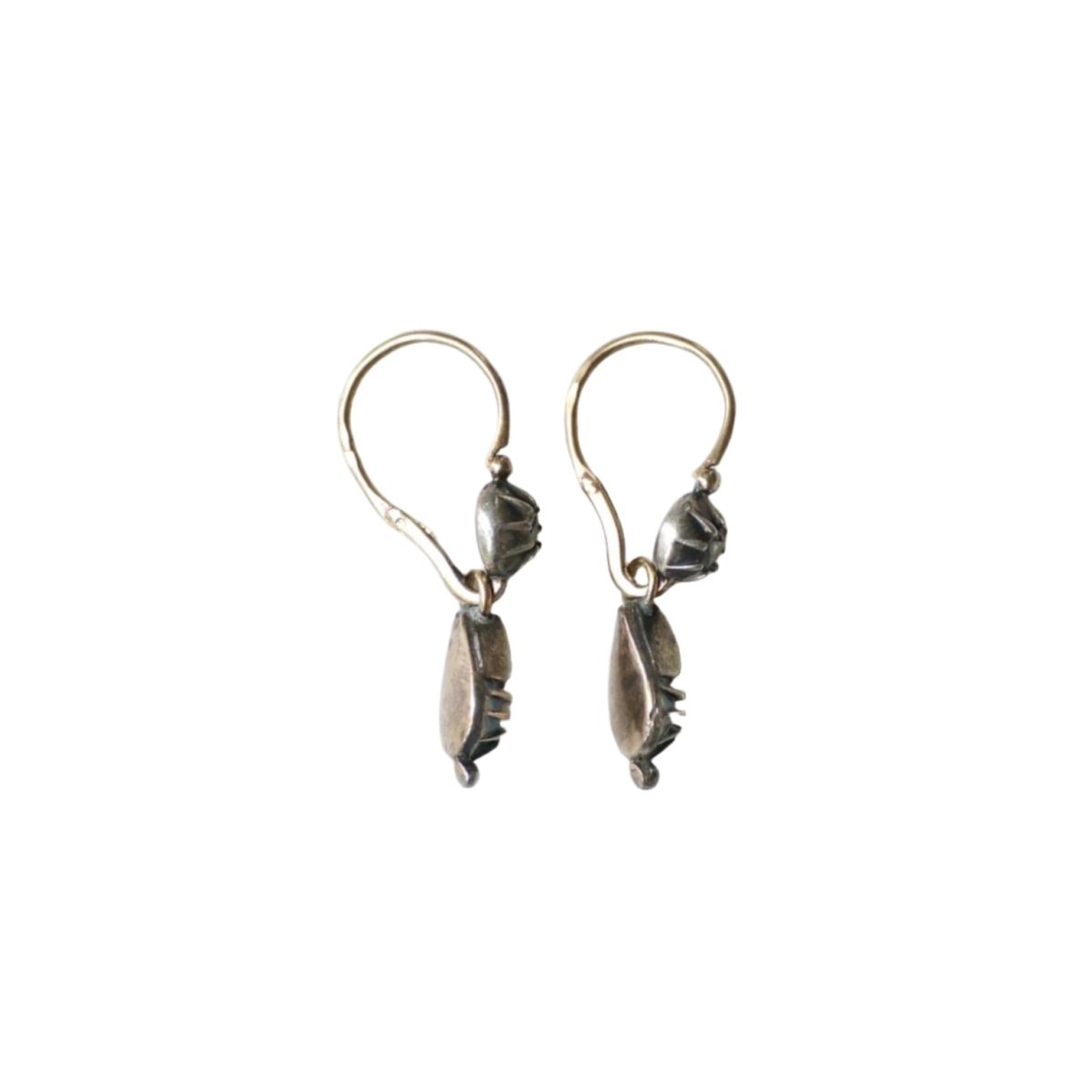 Boucles d'Oreilles Dormeuses en or jaune, argent et diamants - Castafiore