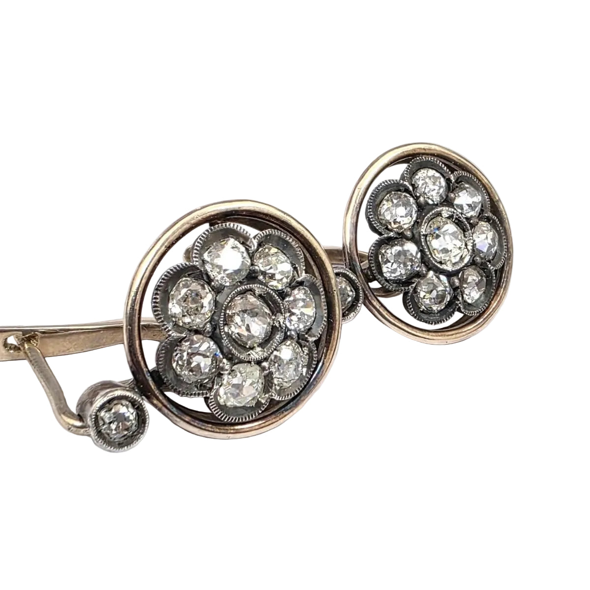 Boucles d'oreilles Dormeuses en or jaune, argent et diamants - Castafiore