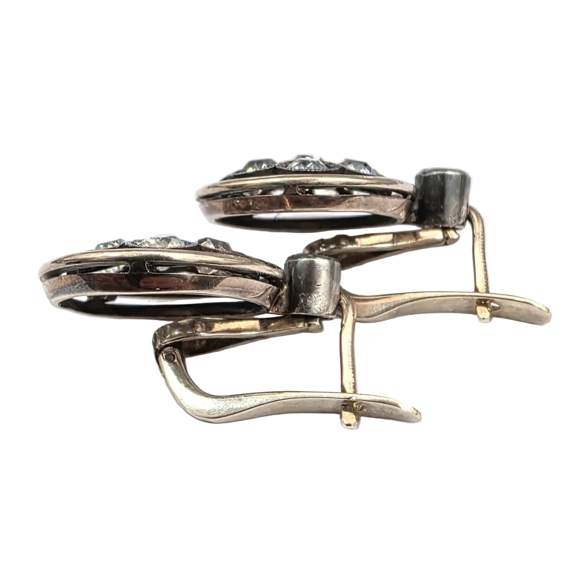 Boucles d'oreilles Dormeuses en or jaune, argent et diamants - Castafiore