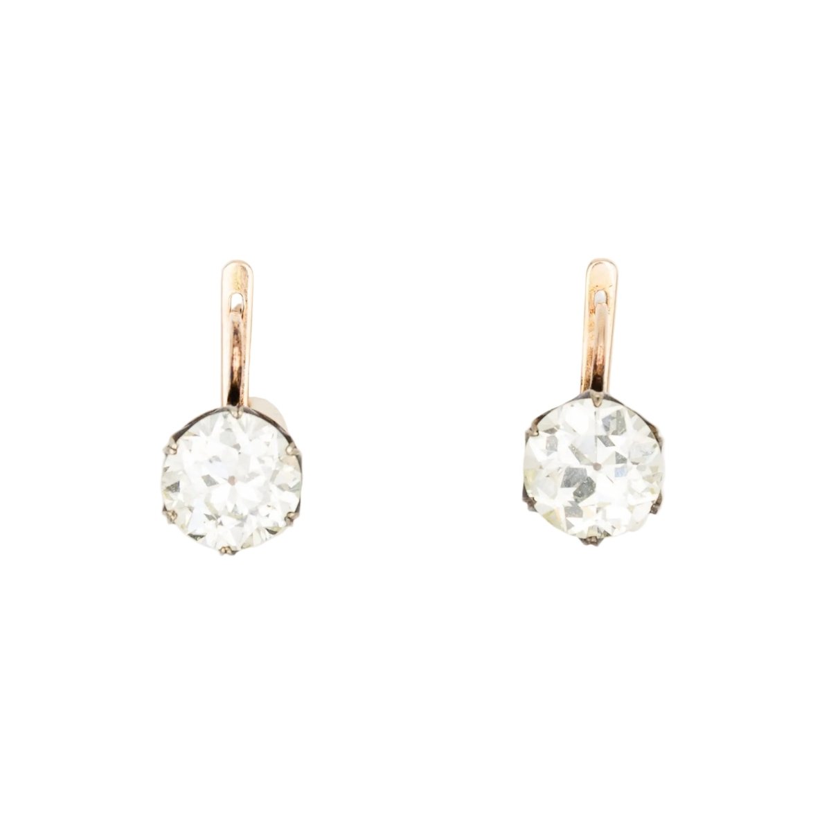Boucles d'oreilles Dormeuses en or jaune, argent et diamants - Castafiore