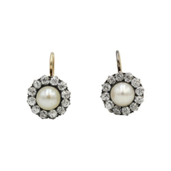 Boucles d'oreilles Dormeuses en or jaune, argent, perles et diamants - Castafiore