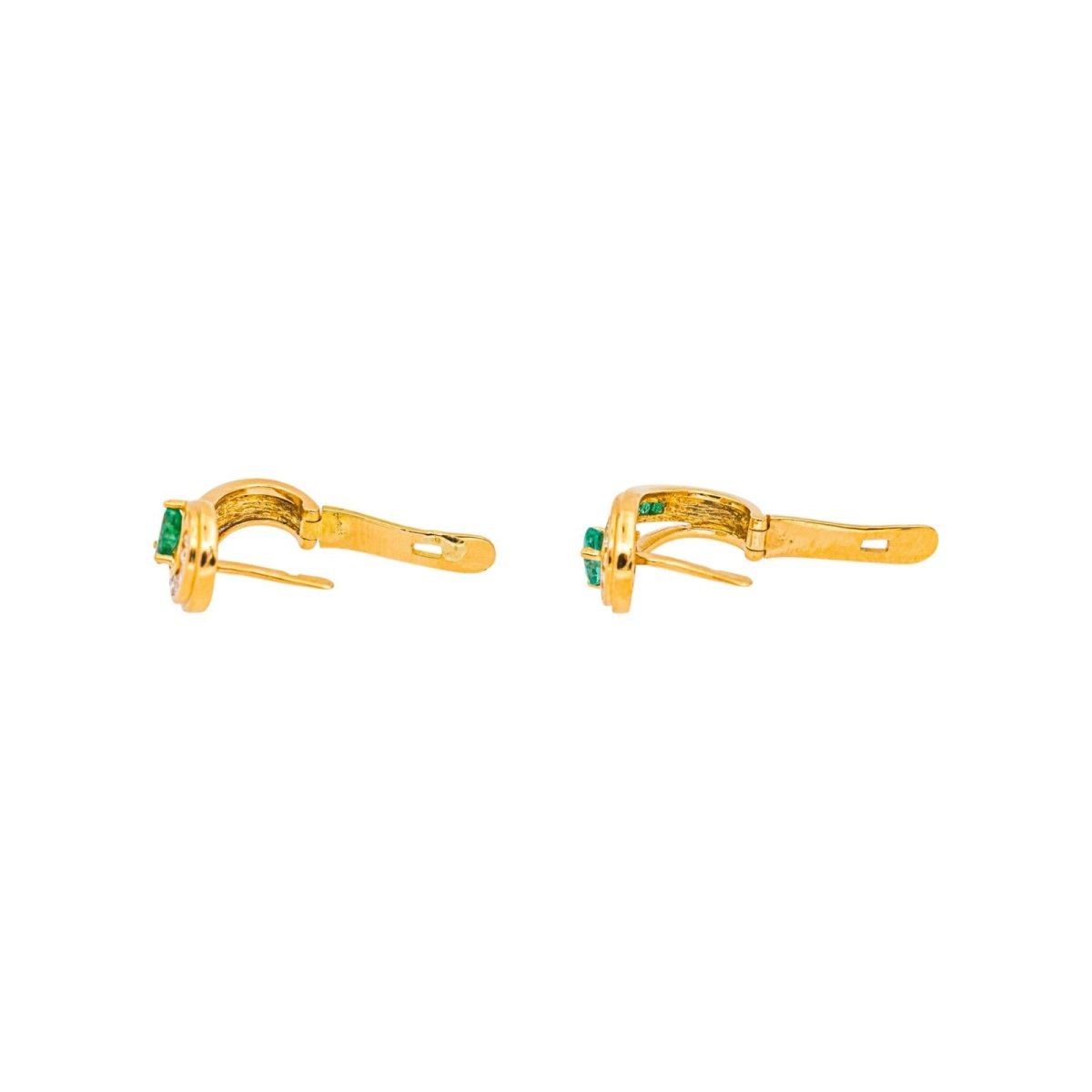 Boucles d'oreilles Dormeuses en or jaune, émeraudes et diamants - Castafiore