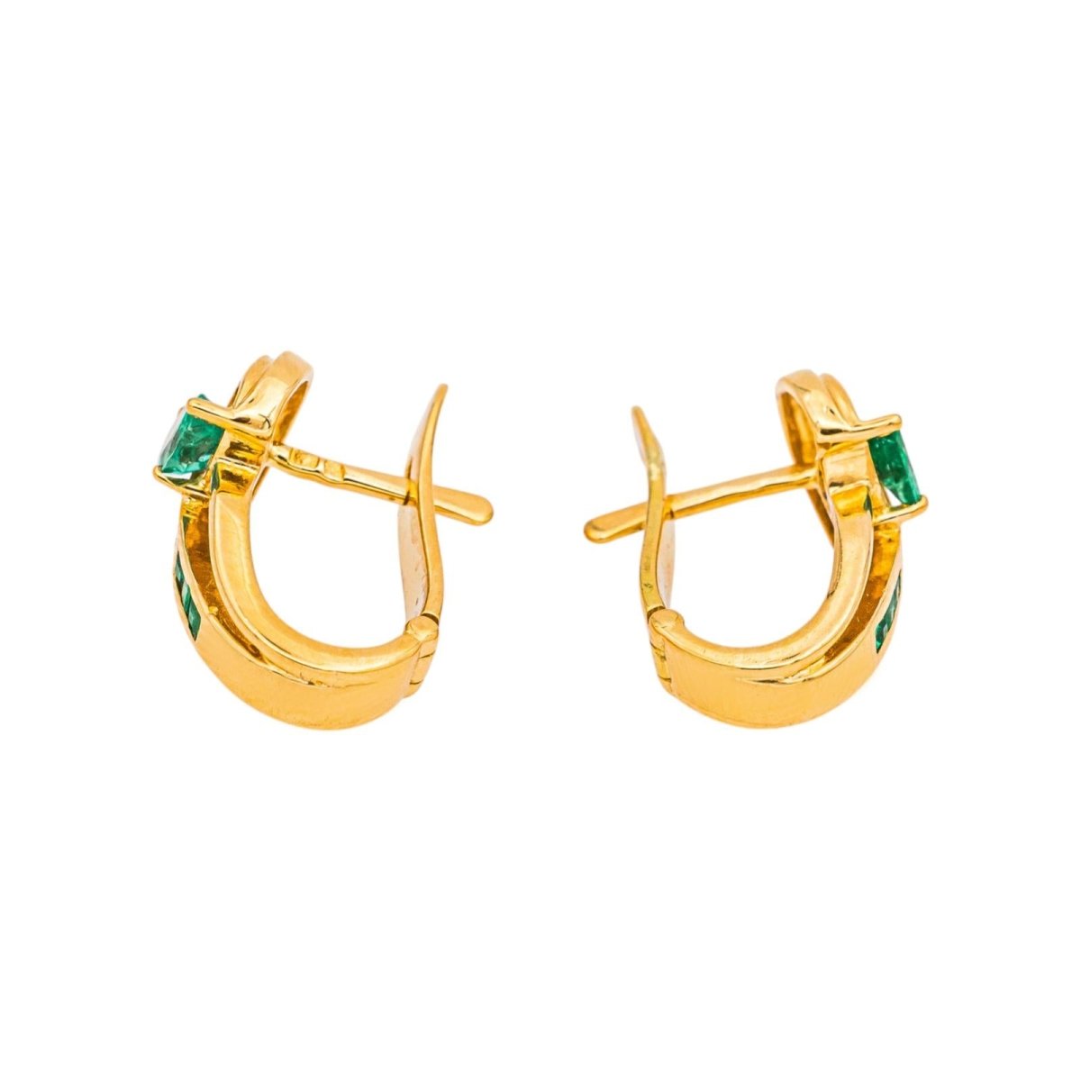 Boucles d'oreilles Dormeuses en or jaune, émeraudes et diamants - Castafiore