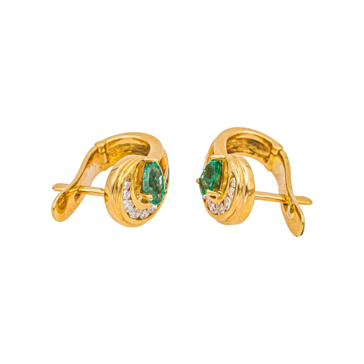 Boucles d'oreilles Dormeuses en or jaune, émeraudes et diamants - Castafiore