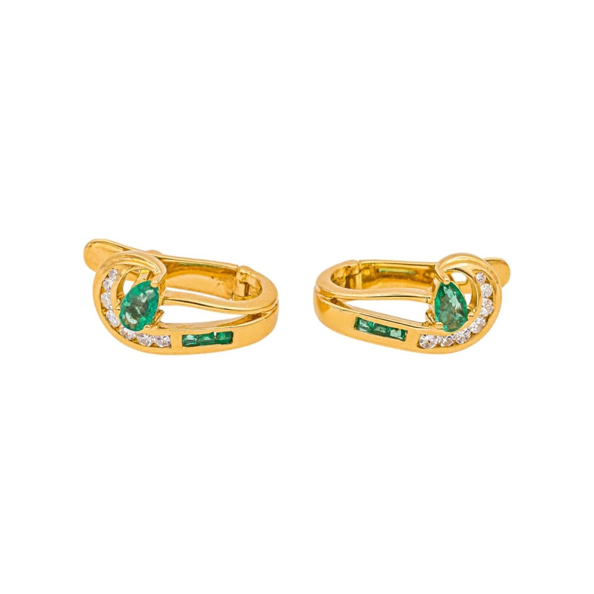 Boucles d'oreilles Dormeuses en or jaune, émeraudes et diamants - Castafiore