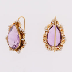 Boucles d'oreilles dormeuses en or jaune et améthyste - Castafiore