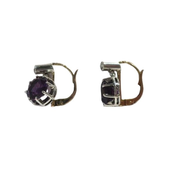 Boucles d’oreilles Dormeuses en or jaune et améthystes - Castafiore