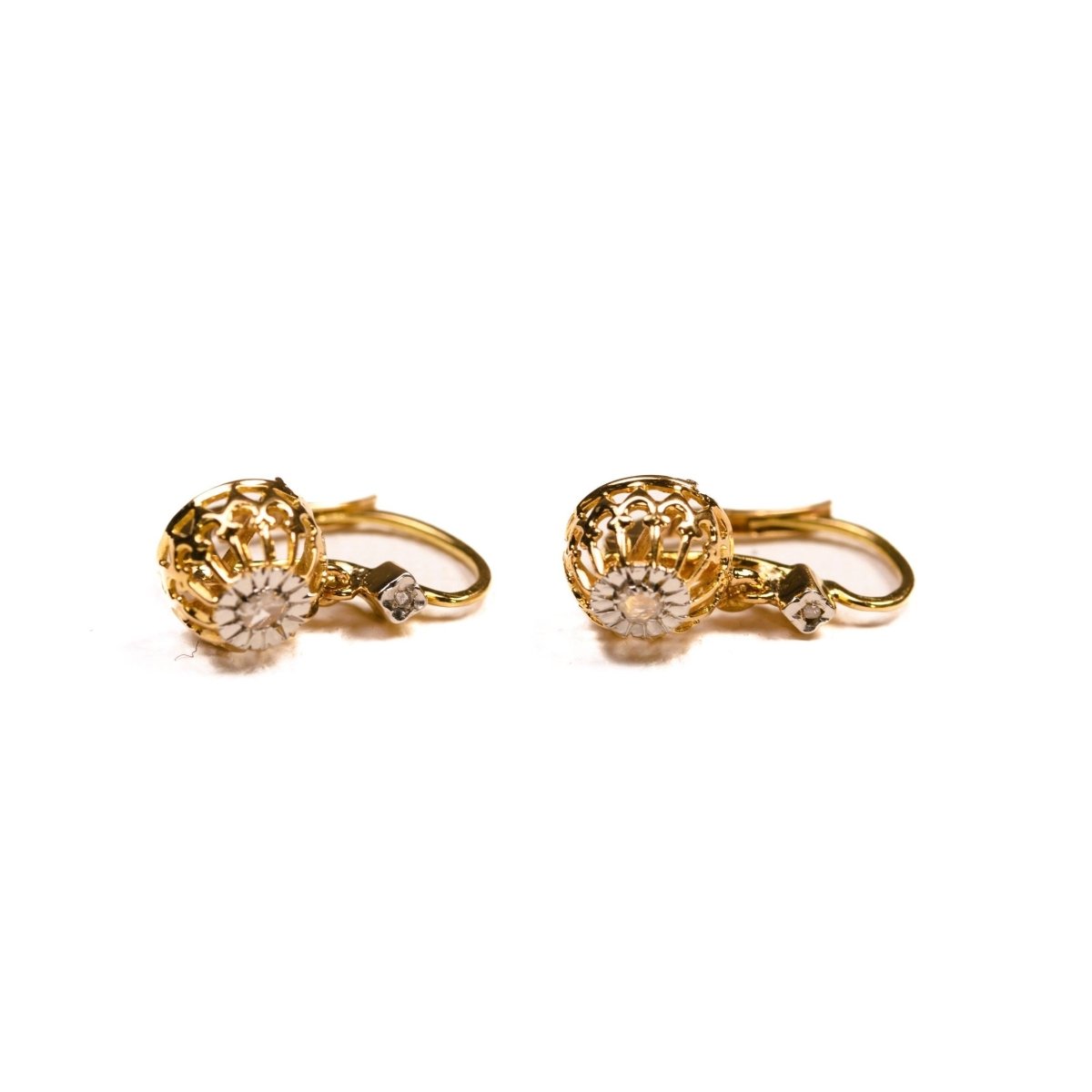 Boucles d'oreilles Dormeuses en or jaune et blanc et diamants - Castafiore