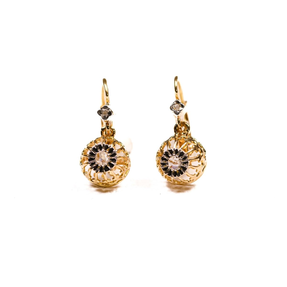 Boucles d'oreilles Dormeuses en or jaune et blanc et diamants - Castafiore