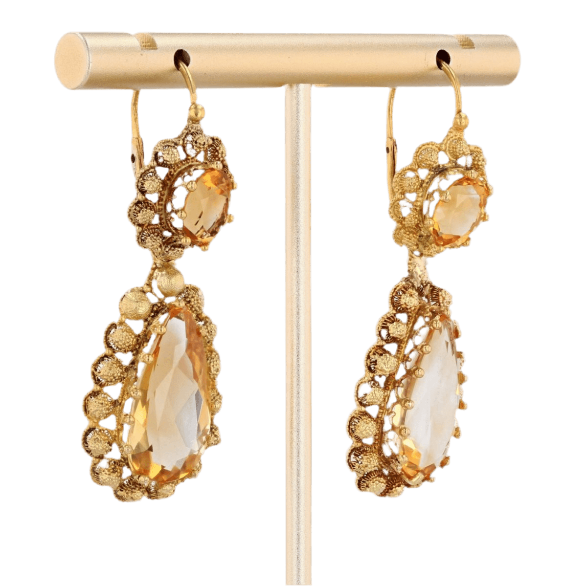 Boucles d'oreilles Dormeuses en or jaune et citrines - Castafiore