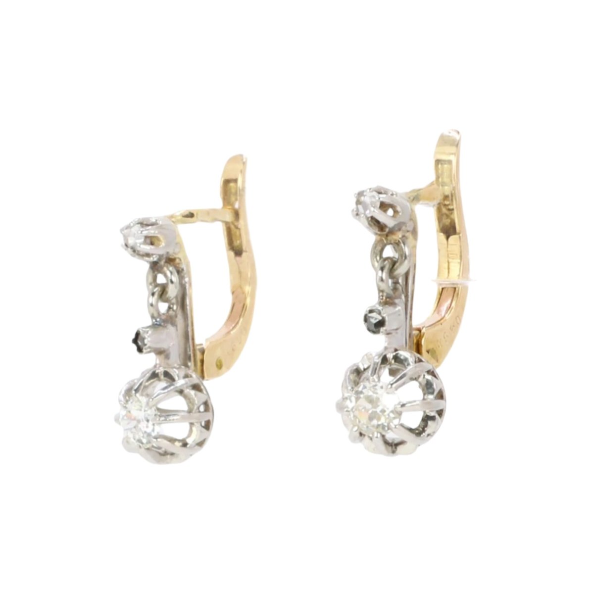 Boucles d'oreilles Dormeuses en or jaune et diamants - Castafiore