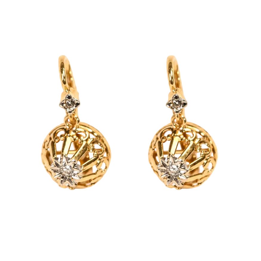 Boucles d'oreilles Dormeuses en or jaune et diamants - Castafiore