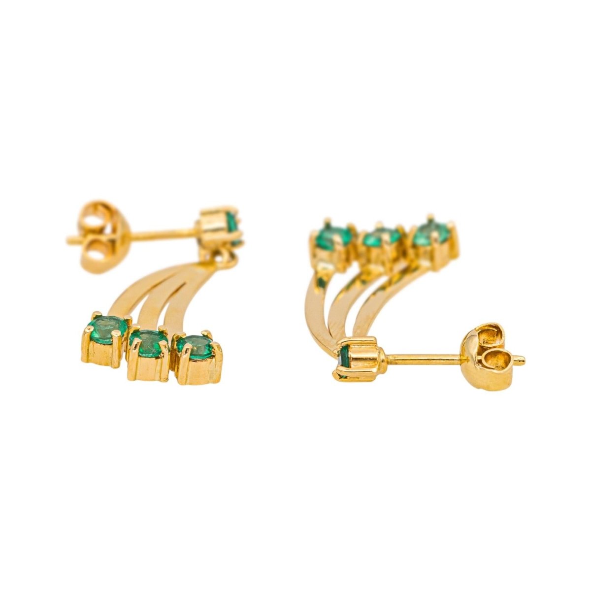 Boucles d'oreilles Dormeuses en or jaune et émeraudes - Castafiore