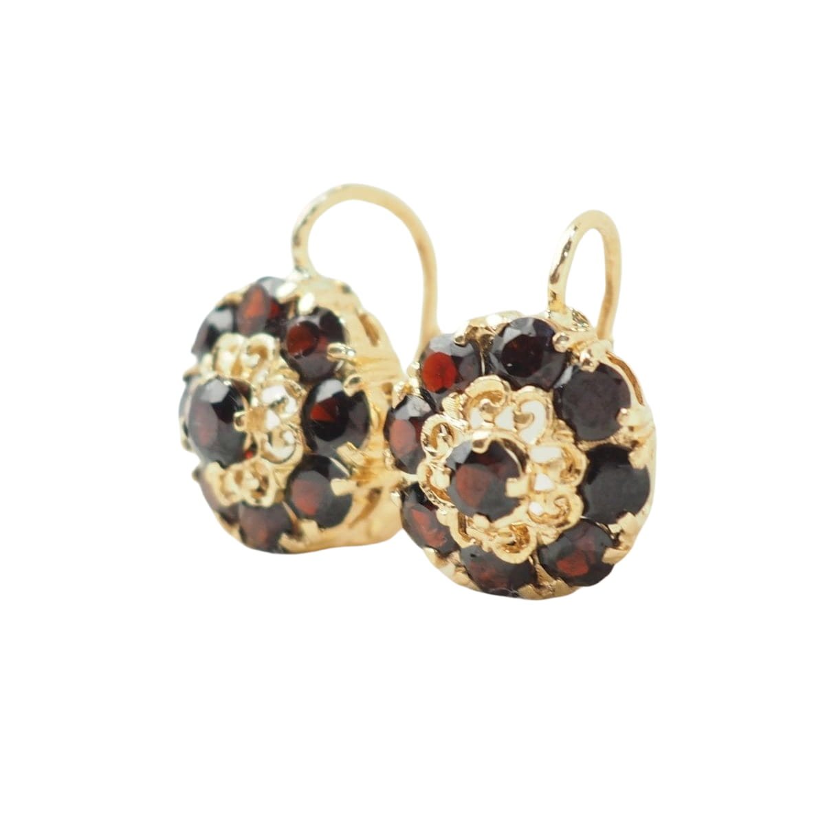 Boucles d'oreilles dormeuses en or jaune et grenat - Castafiore