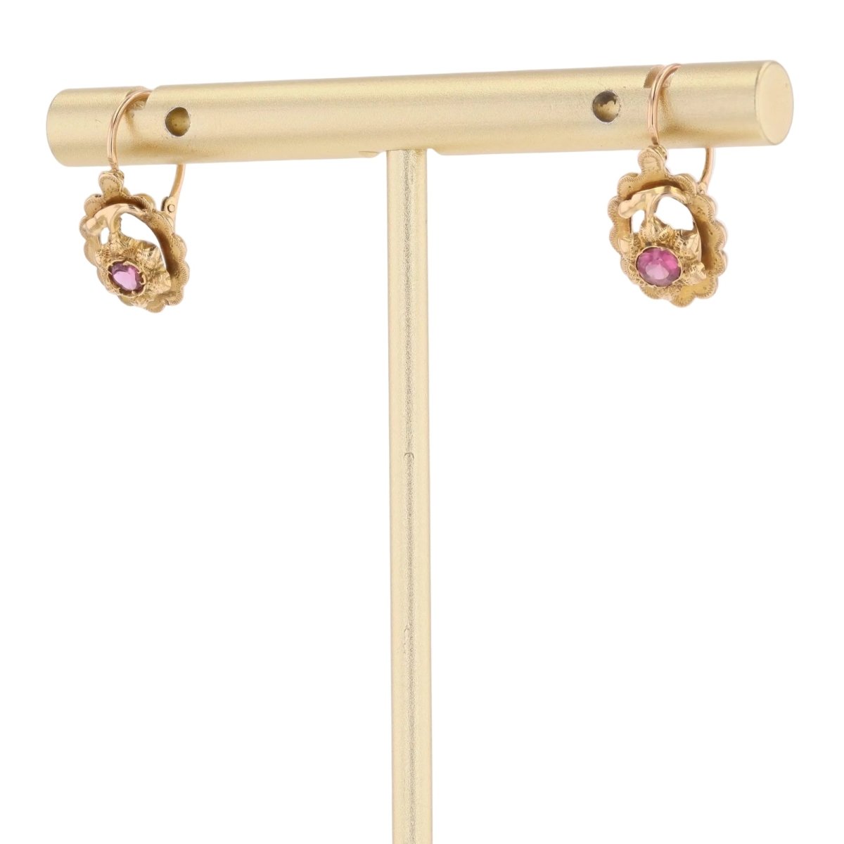 Boucles d'oreilles Dormeuses en or jaune et grenats - Castafiore