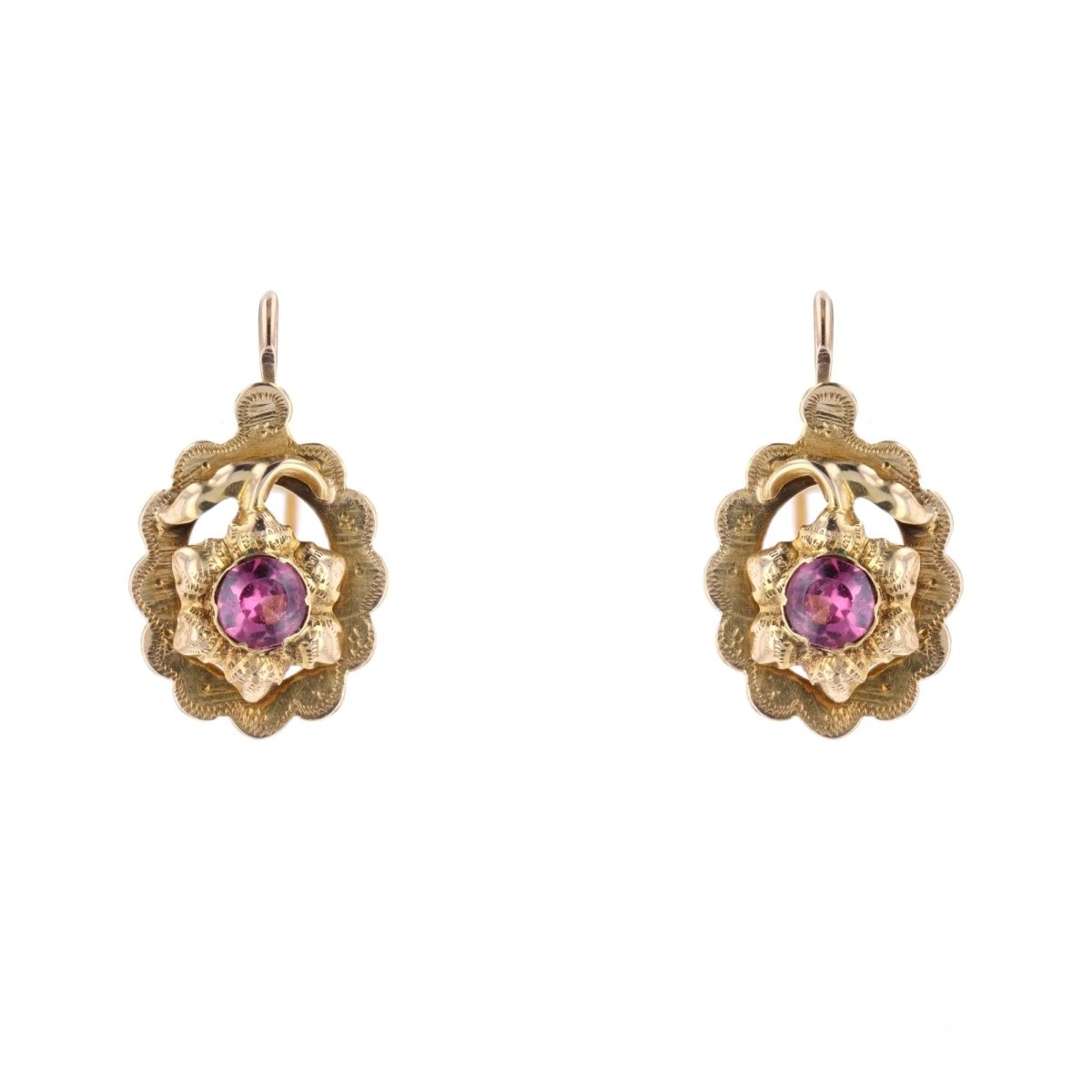 Boucles d'oreilles Dormeuses en or jaune et grenats - Castafiore