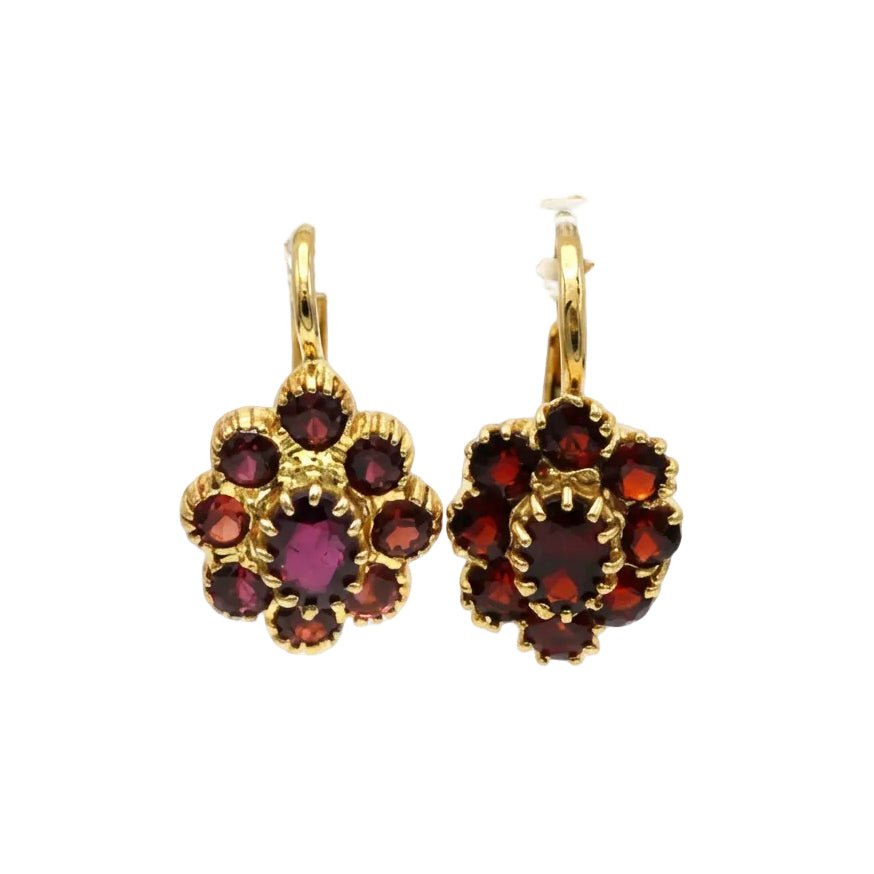 Boucles d'oreilles Dormeuses en or jaune et grenats - Castafiore