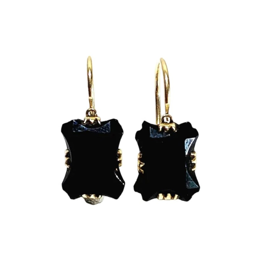 Boucles d’oreilles Dormeuses en or jaune et onyx - Castafiore