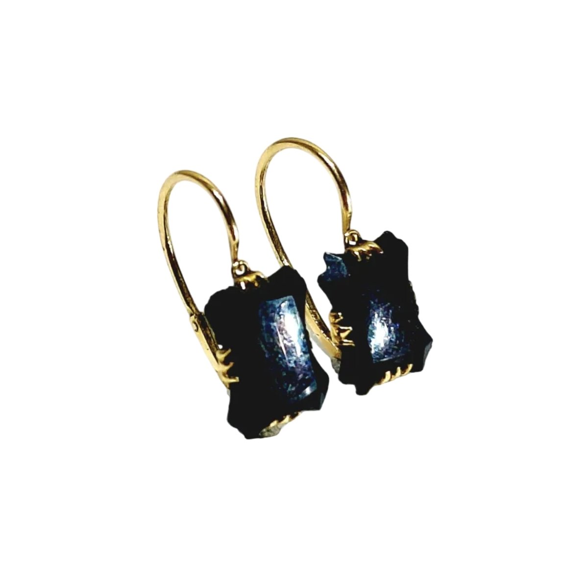 Boucles d’oreilles Dormeuses en or jaune et onyx - Castafiore