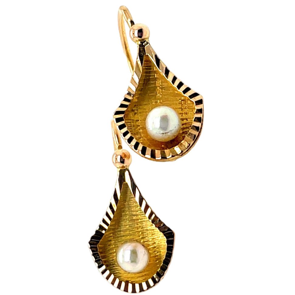 Boucles d'oreilles Dormeuses en or jaune et perles - Castafiore