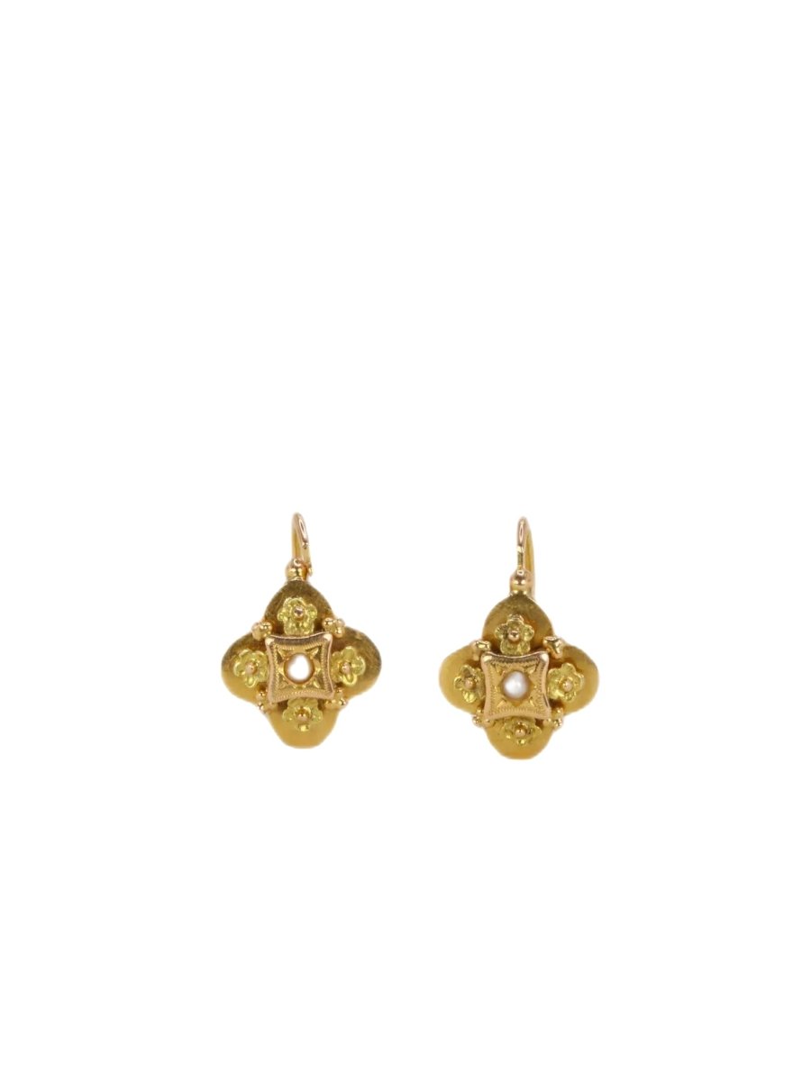 Boucles d'oreilles Dormeuses en or jaune et perles fines - Castafiore