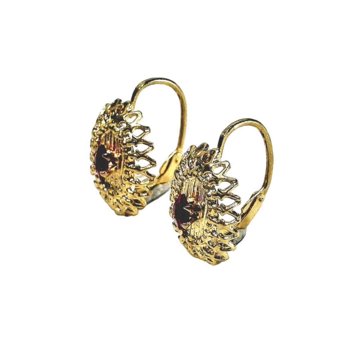 Boucles d'oreilles Dormeuses en or jaune et rubis - Castafiore