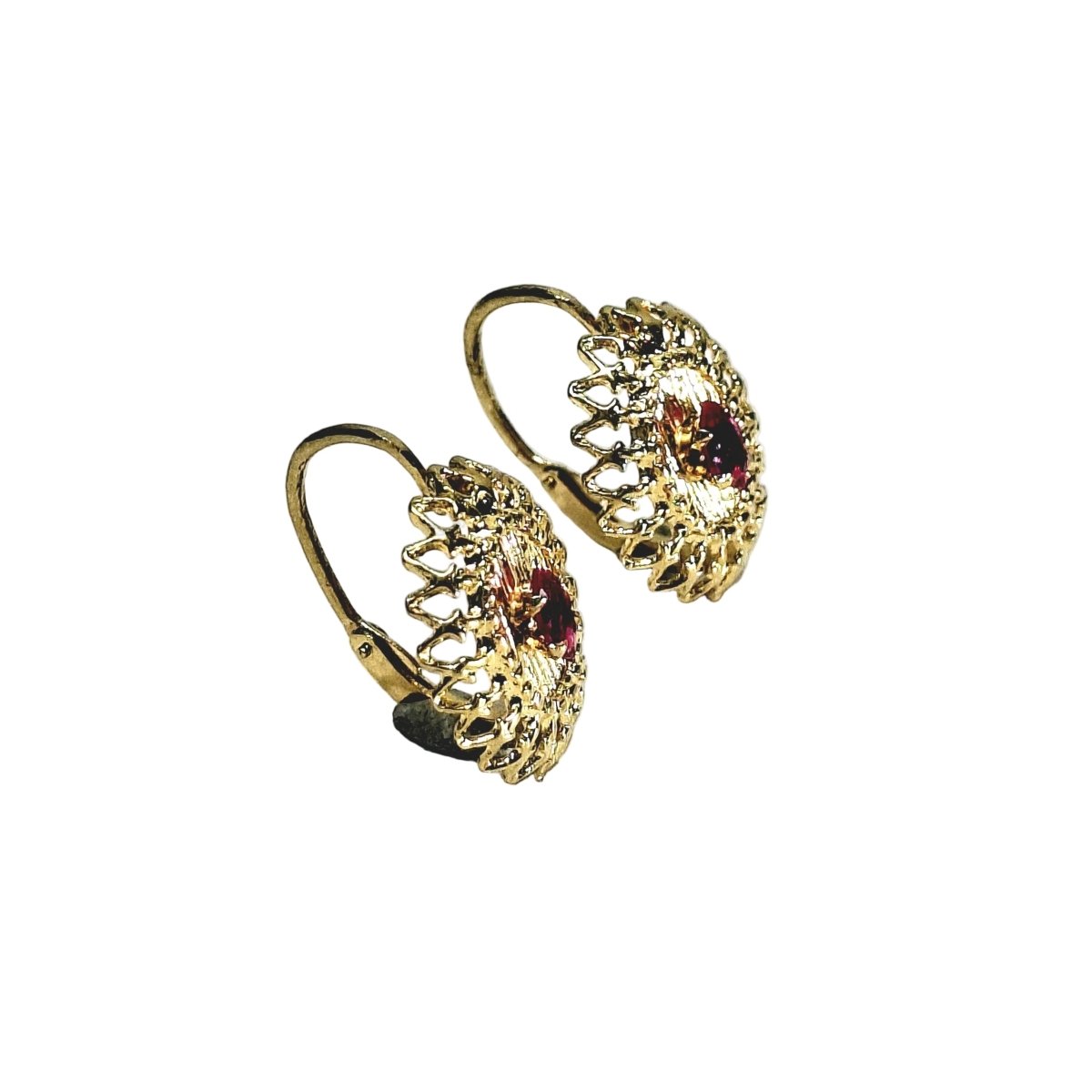 Boucles d'oreilles Dormeuses en or jaune et rubis - Castafiore