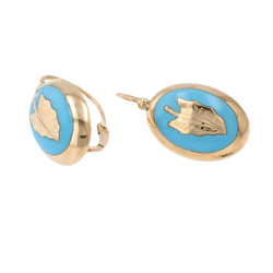 Boucles d'oreilles Dormeuses en or jaune et turquoise - Castafiore