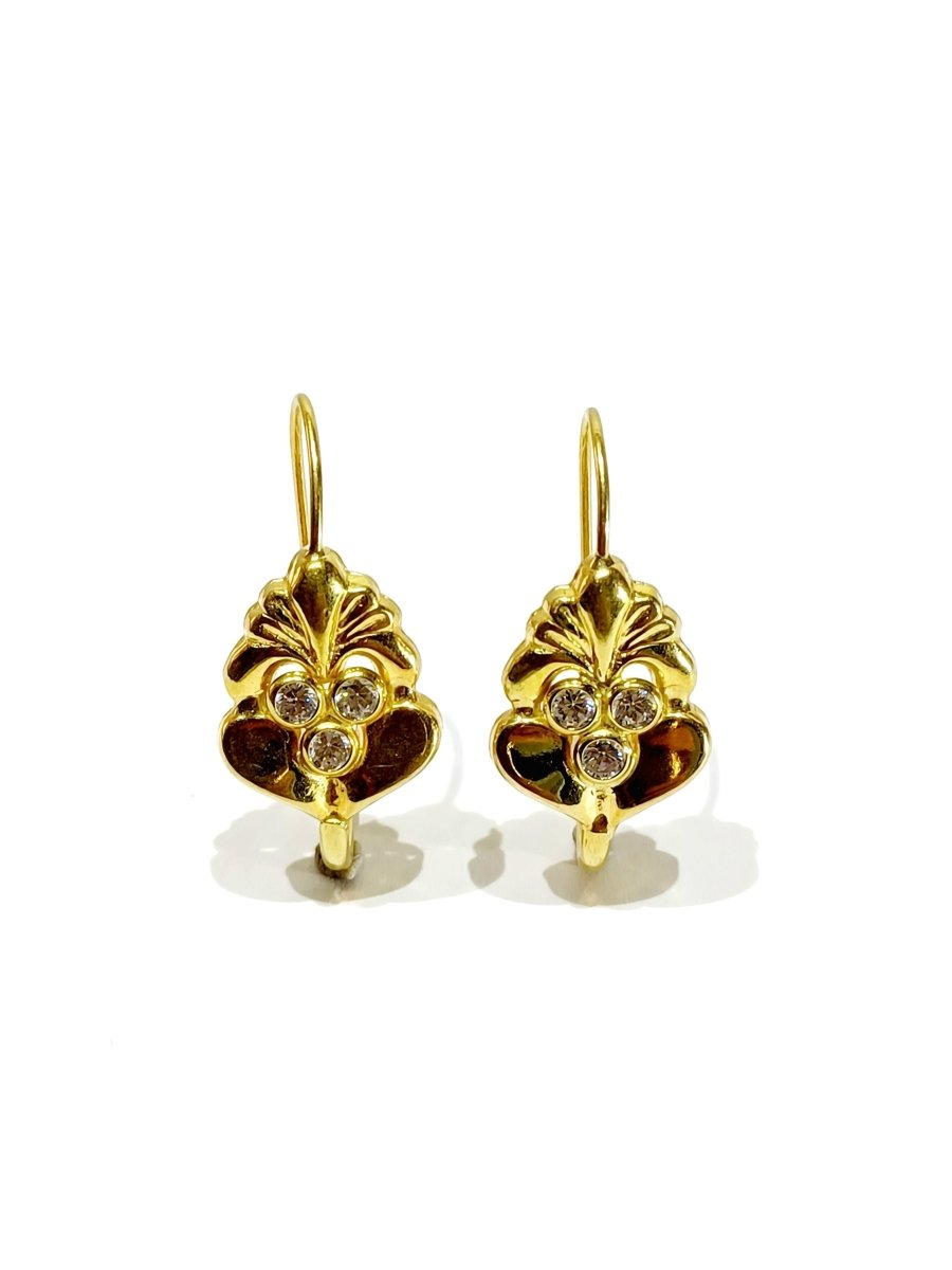 Boucles d'oreilles Dormeuses en or jaune et zircons - Castafiore