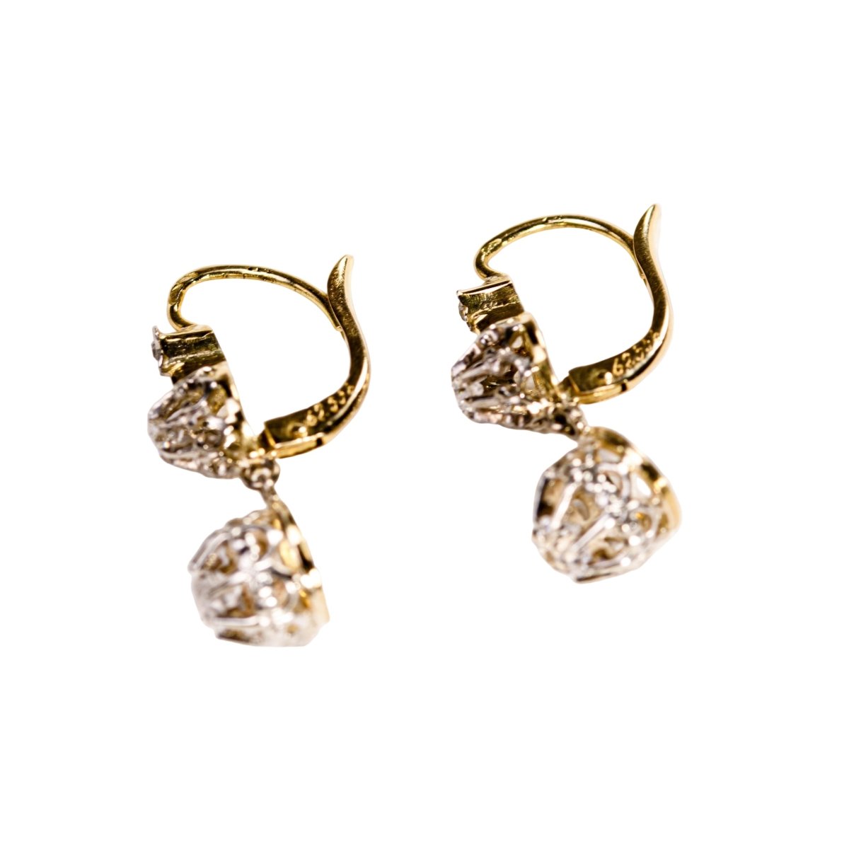 Boucles d'oreilles Dormeuses en or jaune, or blanc et diamants - Castafiore