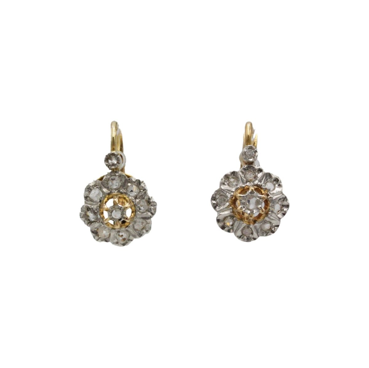 Boucles d'oreilles Dormeuses en or jaune, or blanc et diamants - Castafiore