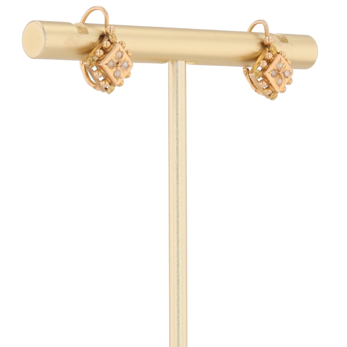 Boucles d'oreilles Dormeuses en or jaune, or rose et perles - Castafiore