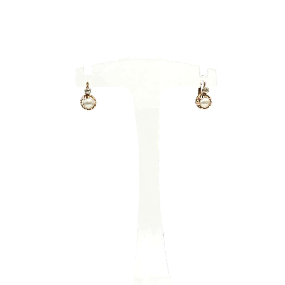 Boucles d'oreilles Dormeuses en or jaune, or rose, perles et diamants - Castafiore