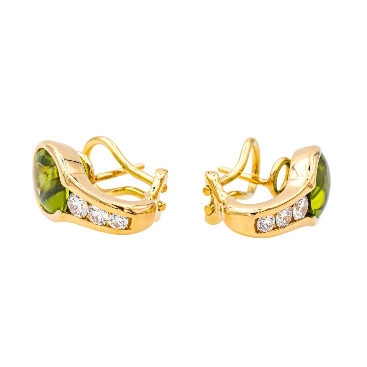 Boucles d'oreilles Dormeuses en or jaune, péridots et diamants - Castafiore