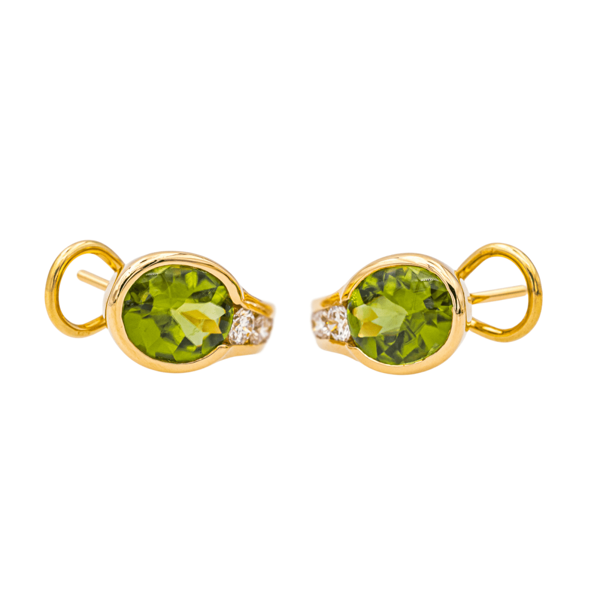 Boucles d'oreilles Dormeuses en or jaune, péridots et diamants - Castafiore