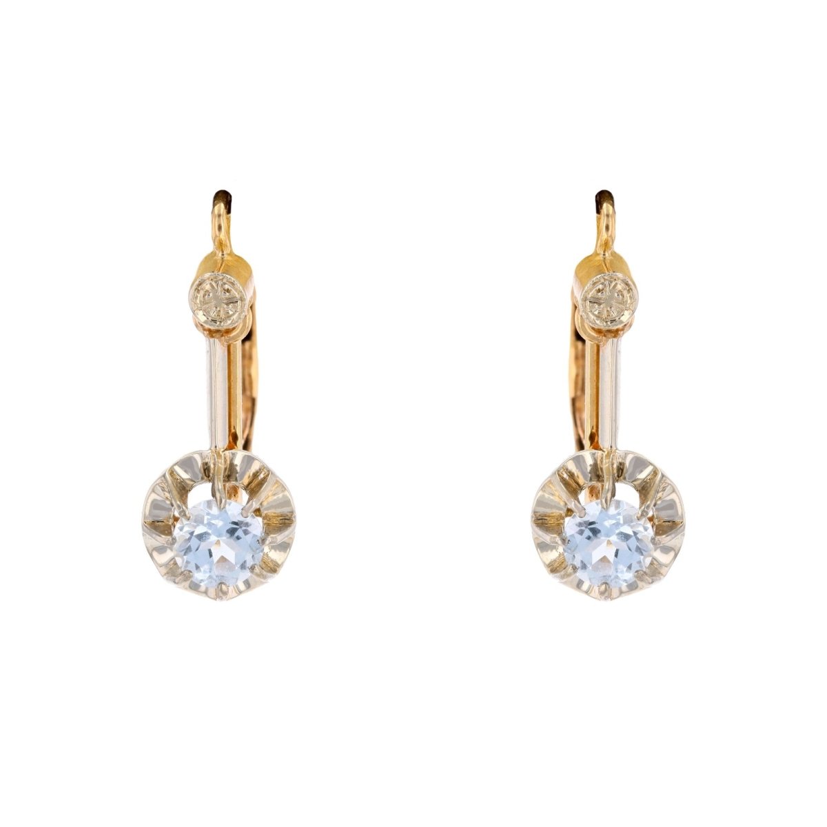 Boucles d'oreilles Dormeuses en or jaune, platine et aigues-marines - Castafiore